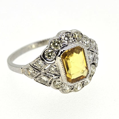 Yellow Sapphire and Diamond Cluster Ring Ys1.40 D.65 platinum