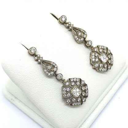 Art Deco Diamond Cluster Drop Earrings in Platinum