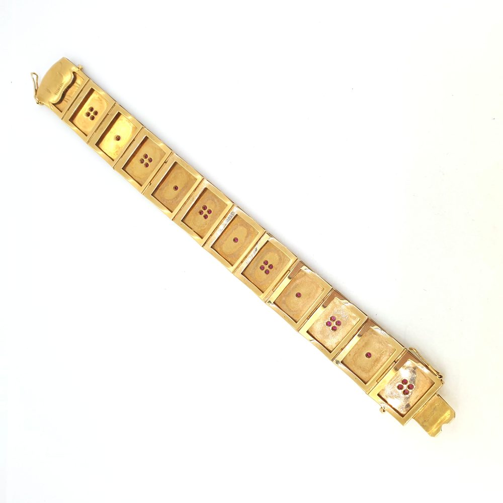 Brevetto 18ct Yellow Gold Panel Bracelet with Rubies