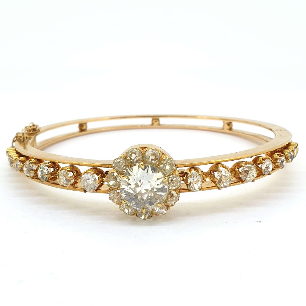Antique 2.50ct Old Cut Diamond Bangle Bracelet