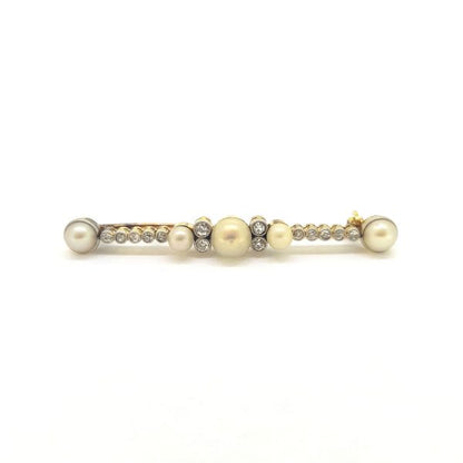 Pearl and Diamond Bar Brooch in Platinum and Gold