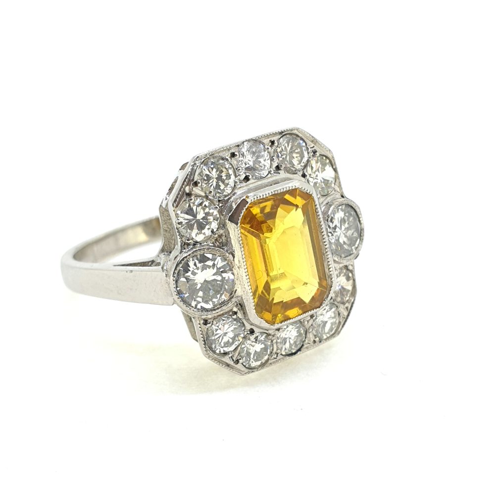 2.50ct Yellow Sapphire and Diamond Cluster Dress Ring in Platinum