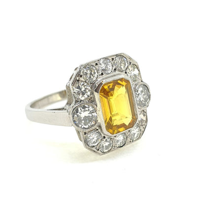 2.50ct Yellow Sapphire and Diamond Cluster Dress Ring in Platinum