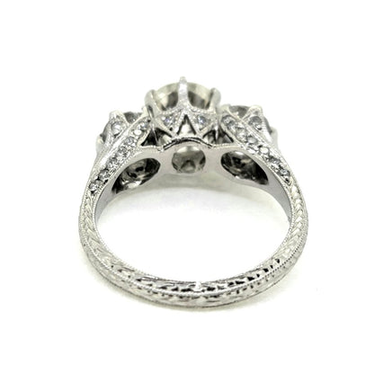 Vintage Diamond 2.50cts Three Stone Engagement Ring in Platinum with Detailed Band