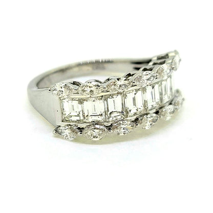2.94ct Emerald and Marquise Diamond Bridge Cluster Half Eternity Ring in 18ct White Gold