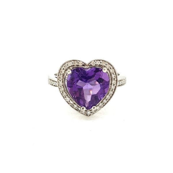 Amethyst and Diamond Heart Shaped Cluster Ring