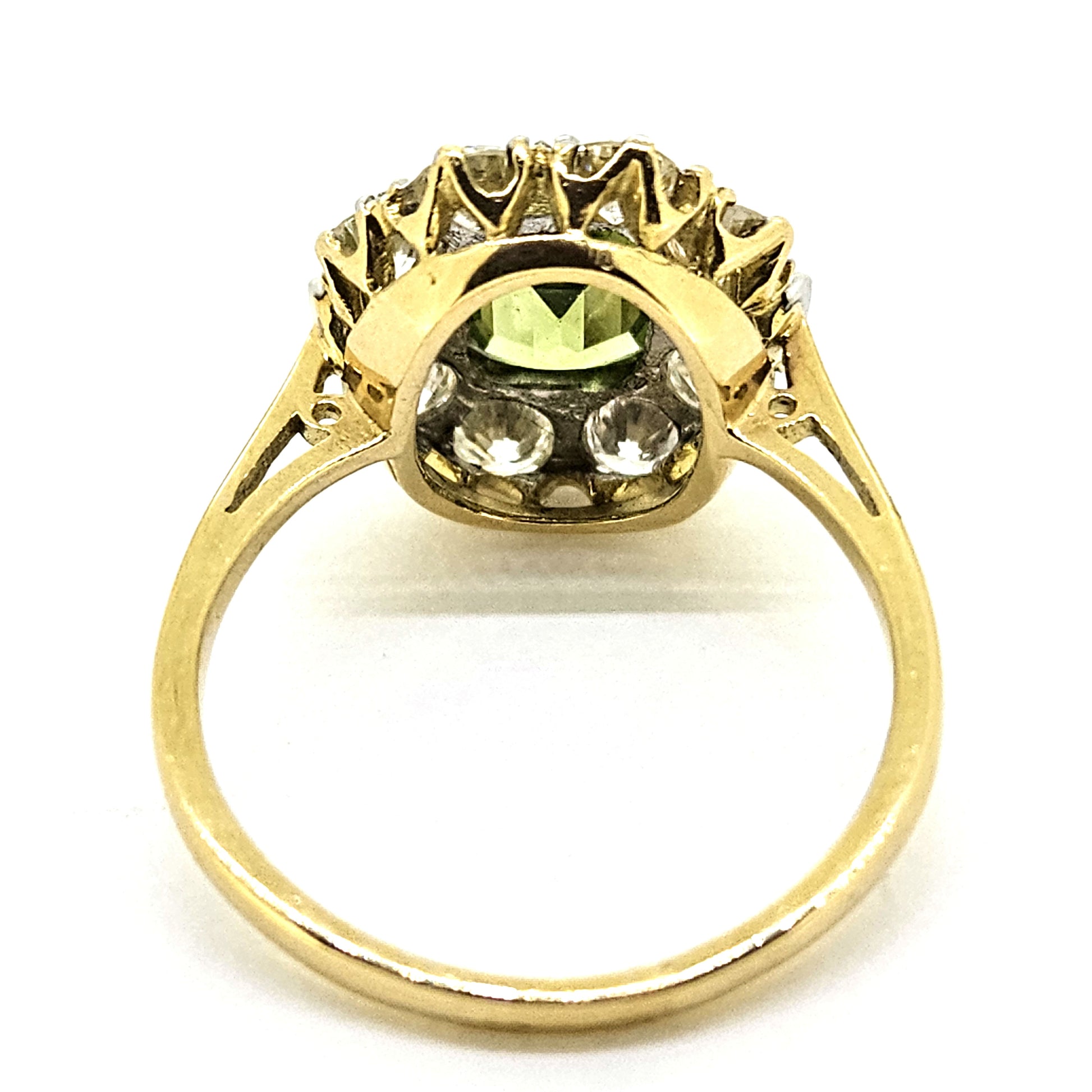 1.40ct Emerald Cut Peridot and Diamond Cluster Ring