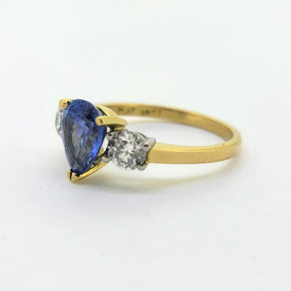 2.2ct Pear Cut Sapphire and Diamond Trilogy Engagement Ring