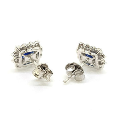 1.51ct Emerald-Cut Sapphire and Diamond Cluster Stud Earrings