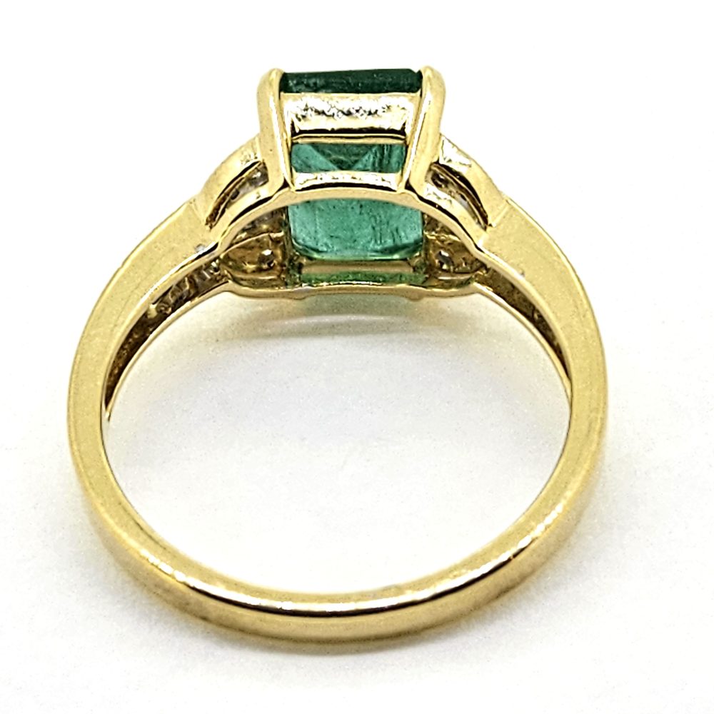 2.50ct Emerald and Baguette Diamond Engagement Ring in Yellow Gold