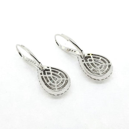 Pear Shaped Diamond Cluster Drop Earrings, 2.30 carat total, central baguette-cut diamonds surrounded by two brilliant-cut diamond clusters, in 18ct white gold