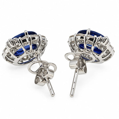 3.33ct Oval Sapphire and Diamond Cluster Stud Earrings