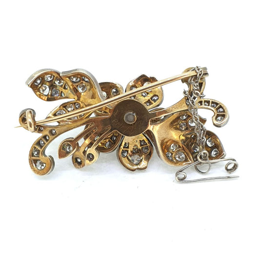 Victorian Antique Old Cut Diamond En Tremblant Flower Brooch