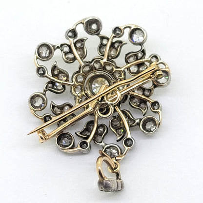 Victorian Antique 3ct Diamond Floral Pendant Brooch