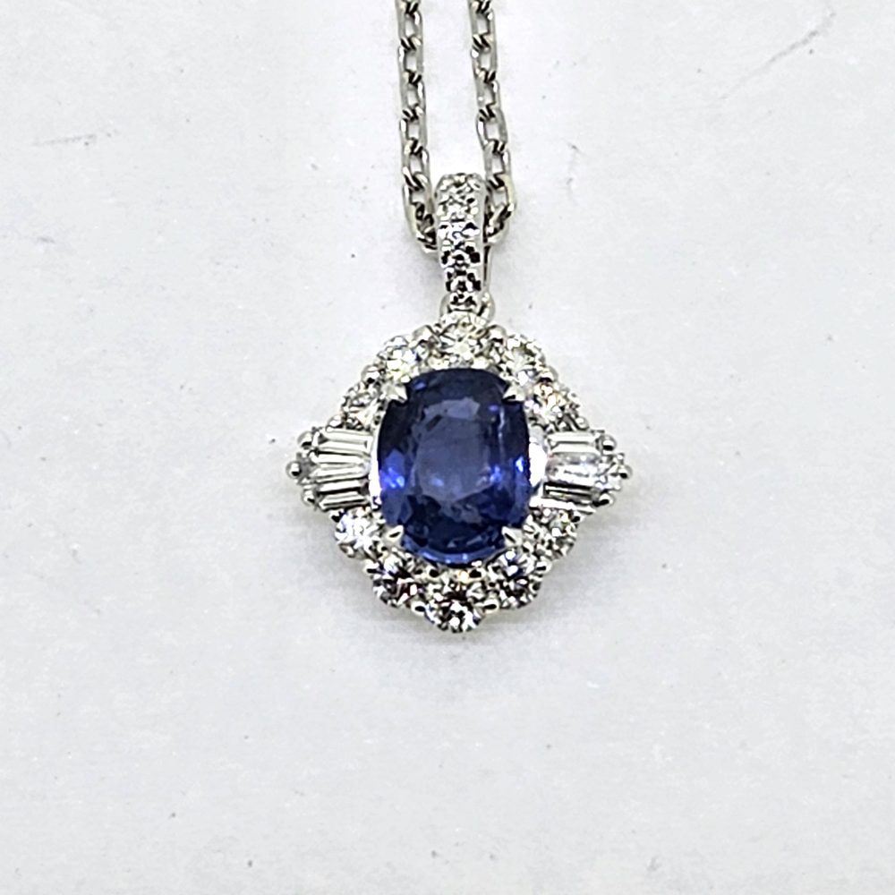 Modern 1.40ct Oval Sapphire and Diamond Cluster Pendant