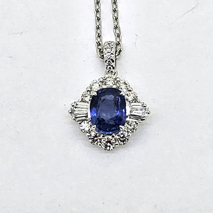 Modern 1.40ct Oval Sapphire and Diamond Cluster Pendant