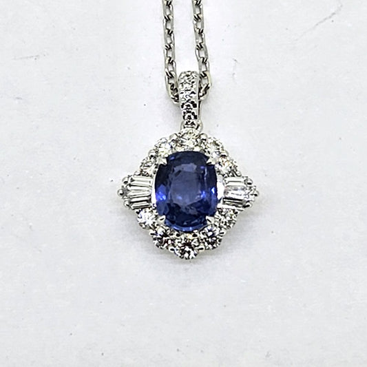 Modern 1.40ct Oval Sapphire and Diamond Cluster Pendant