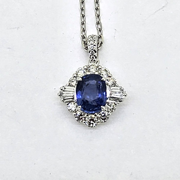 Modern 1.40ct Oval Sapphire and Diamond Cluster Pendant