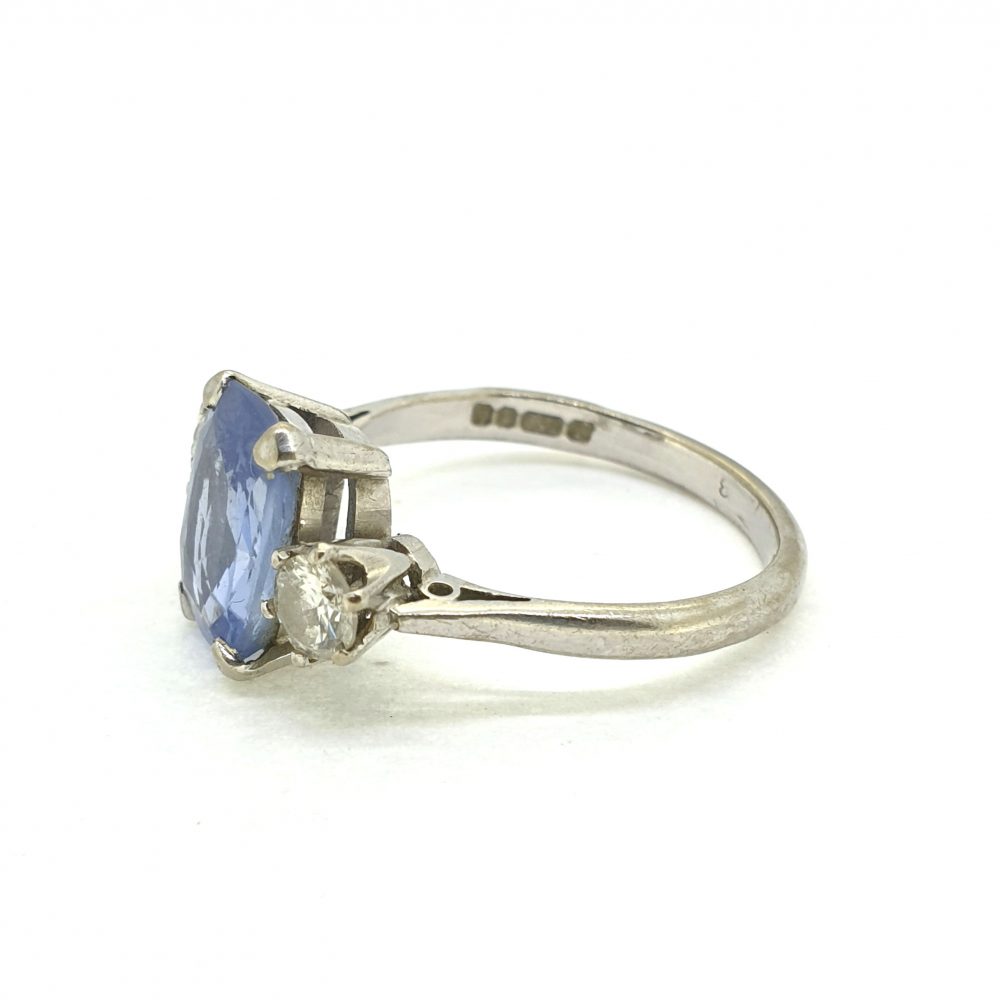Vintage Natural Sapphire and Diamond Three Stone Ring
