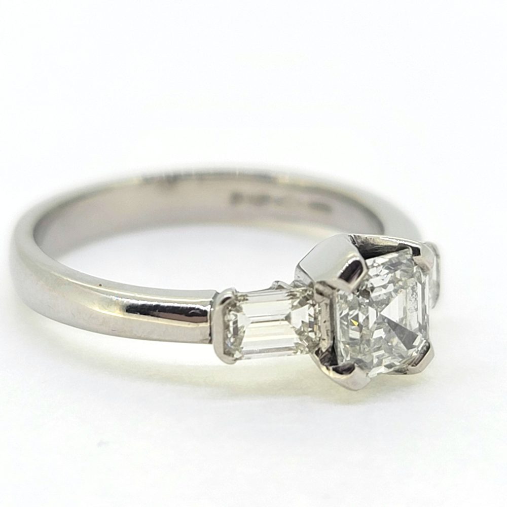 0.60ct Asscher Cut Diamond Engagement Ring with Baguette Shoulders in Platinum