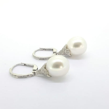 Pearl and Diamond Drop Earrings in 18ct White Gold