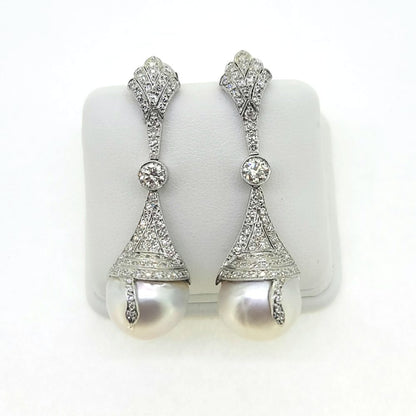 2ct Diamond and South Sea Pearl Drop Earrings