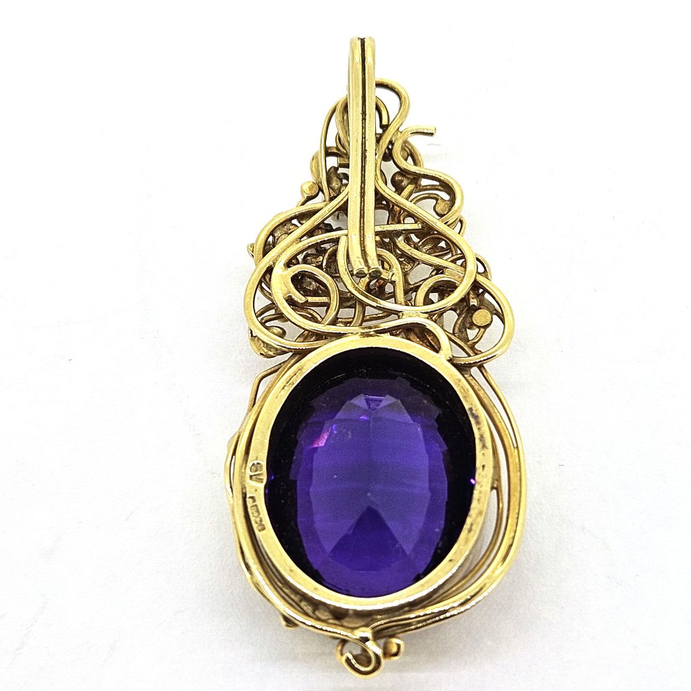 Vintage Amethyst and Diamond Parure Ring Earrings Pendant Suite