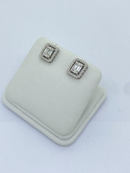 Brilliant and Baguette Diamond Cluster Earrings, 0.64 carat total