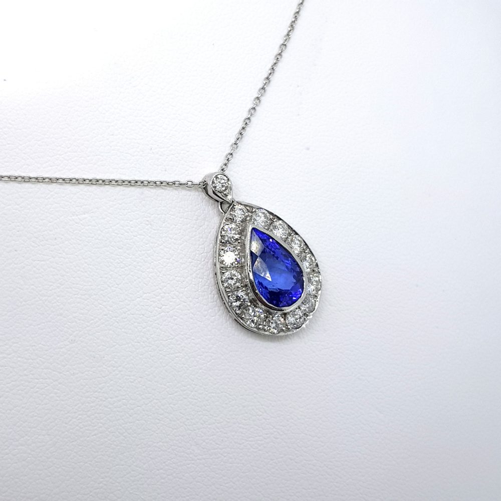 Pear Cut Tanzanite and Diamond Cluster Drop Pendant, 2.70 carats