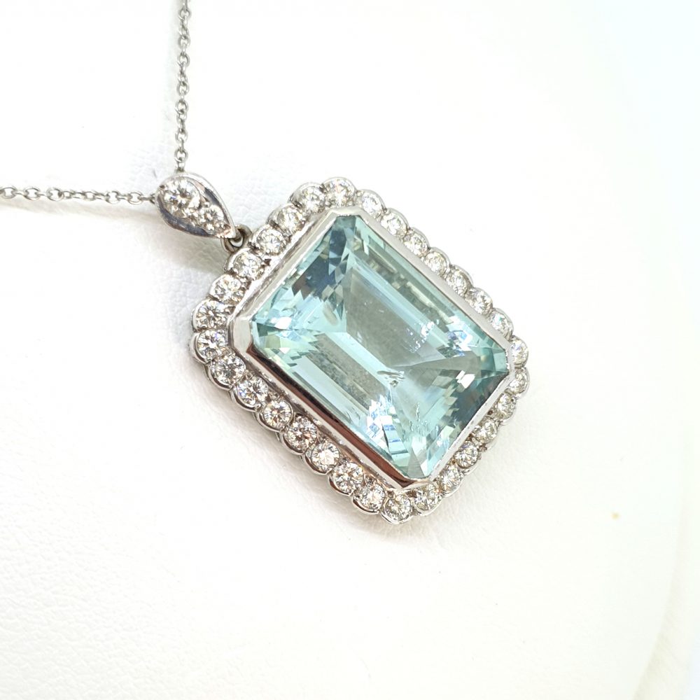 Modern 15cts Aquamarine and Diamond Cluster Pendant