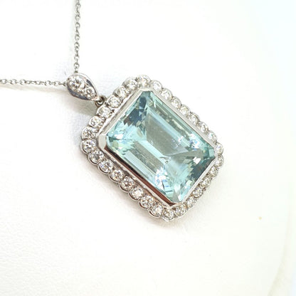Modern 15cts Aquamarine and Diamond Cluster Pendant