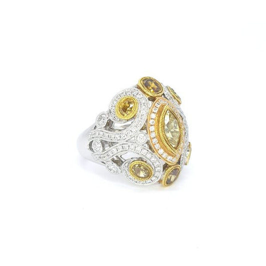 Fancy Yellow Diamond Dress Ring in 18ct White and Yellow Gold, 2.25 carat total