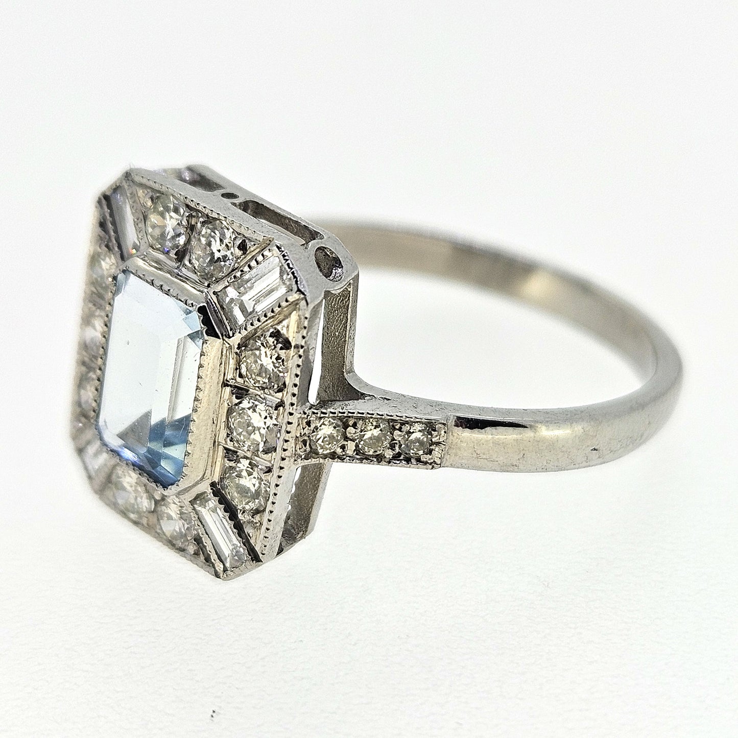 Aquamarine and Diamond Cluster Ring Aq1.0 D.50 Platinum