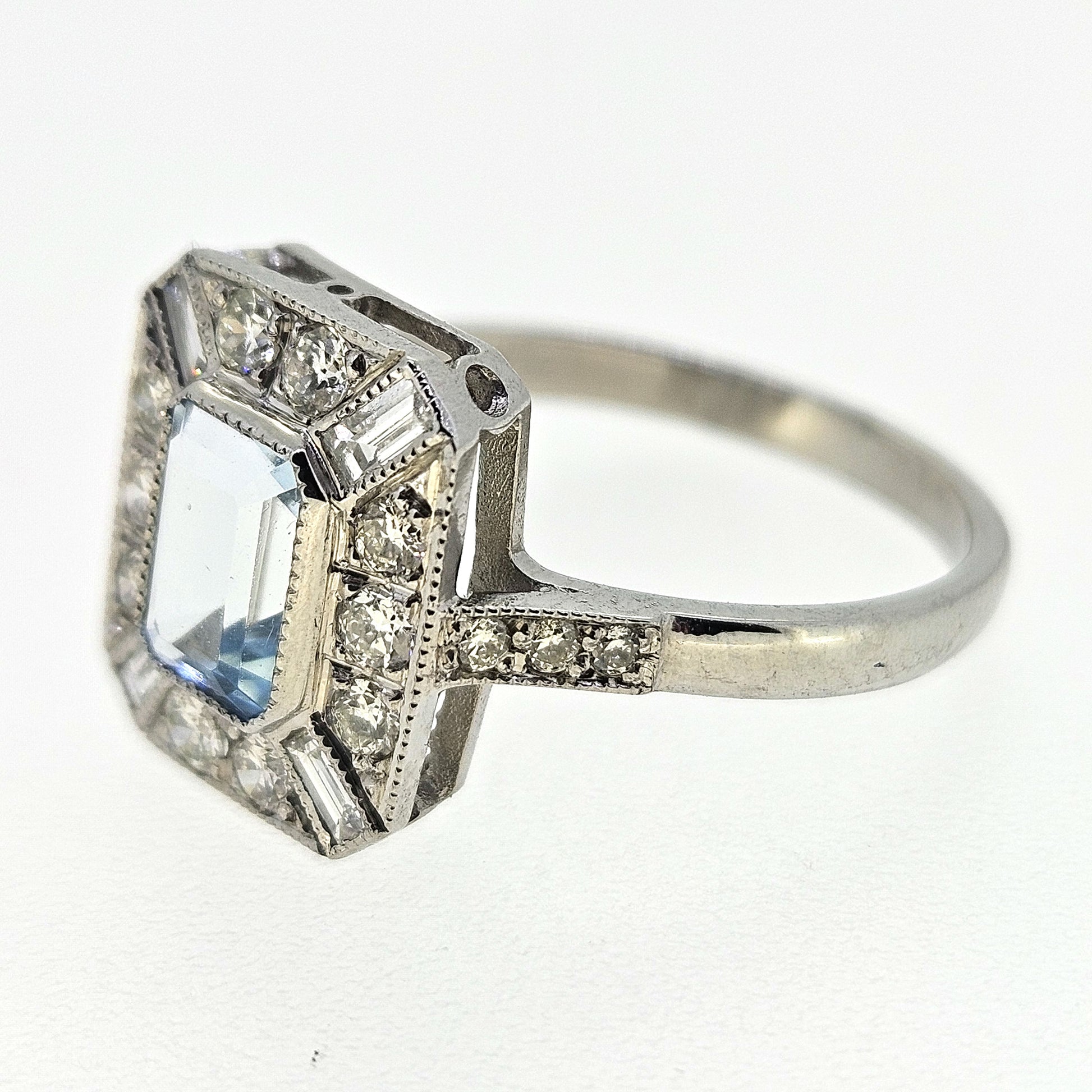 Aquamarine and Diamond Cluster Ring Aq1.0 D.50 Platinum