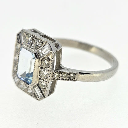 Aquamarine and Diamond Cluster Ring Aq1.0 D.50 Platinum