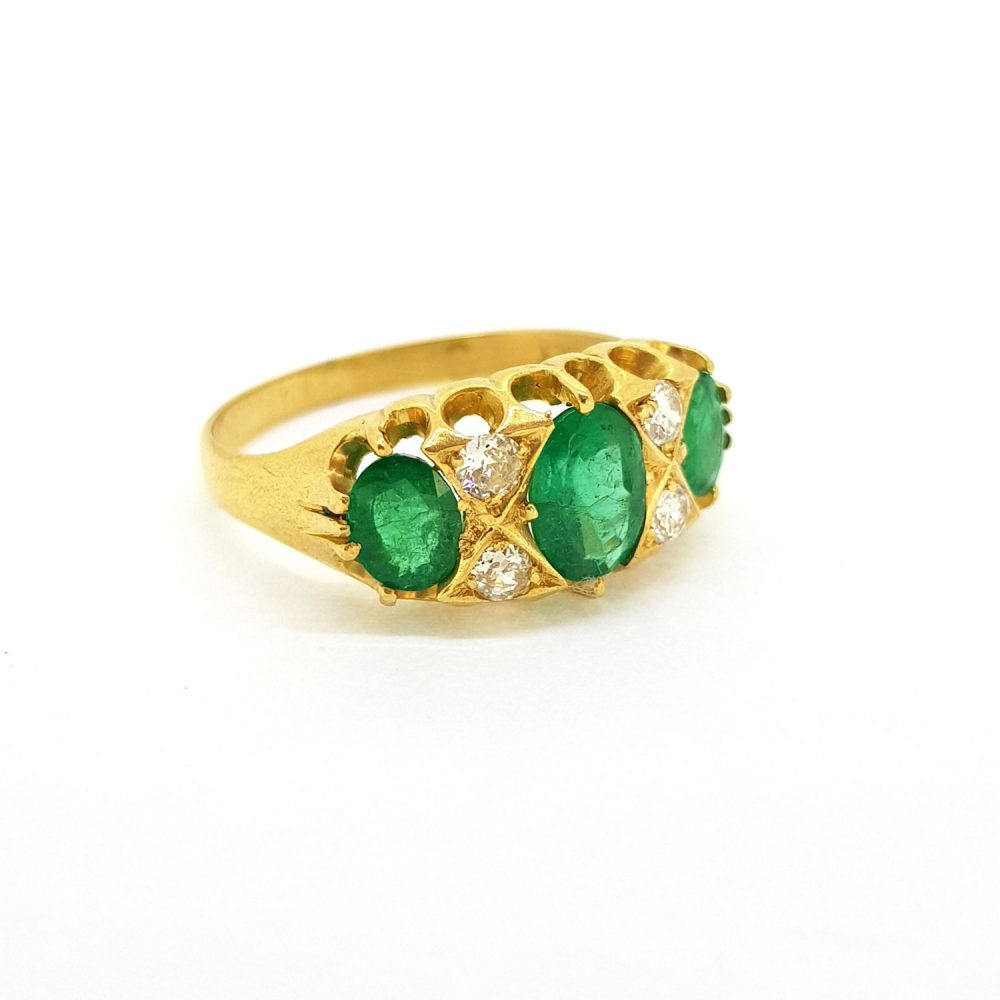 Emerald Trilogy Ring with Diamonds, 1.60 carats