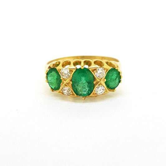 Emerald Trilogy Ring with Diamonds, 1.60 carats