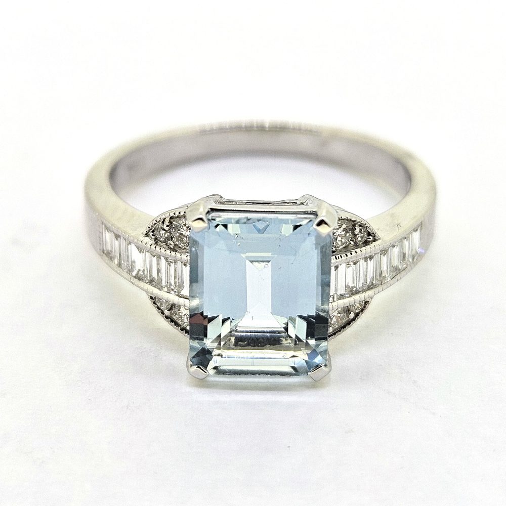 Contemporary Aquamarine and Diamond Engagement Ring in White Gold