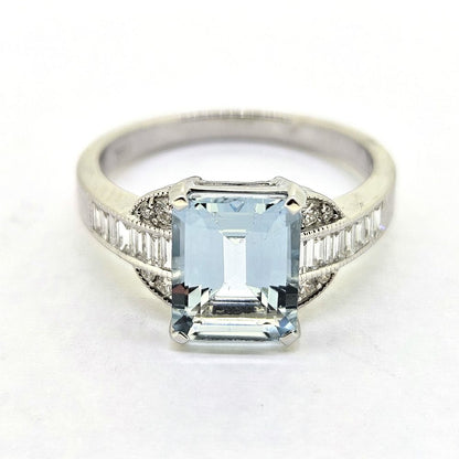 Contemporary Aquamarine and Diamond Engagement Ring in White Gold