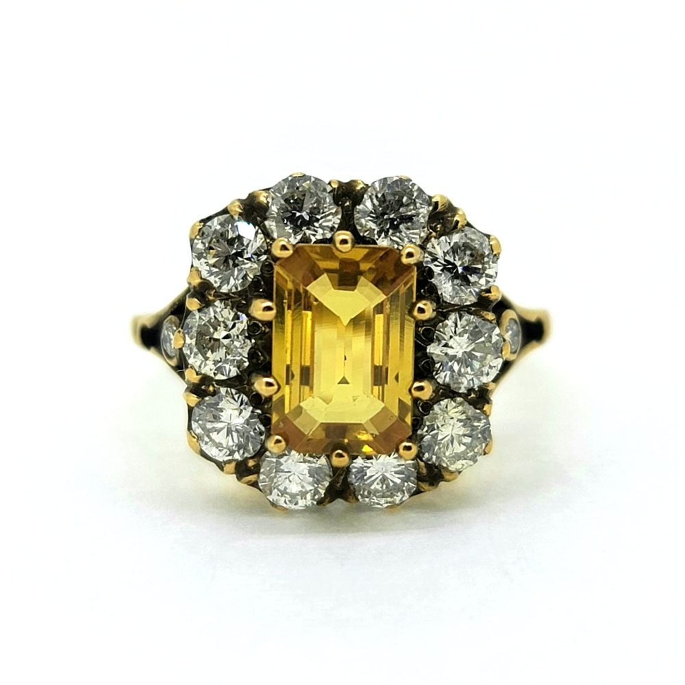 1.60ct Yellow Sapphire and Diamond Cluster Engagement Ring in 18ct Yellow Gold