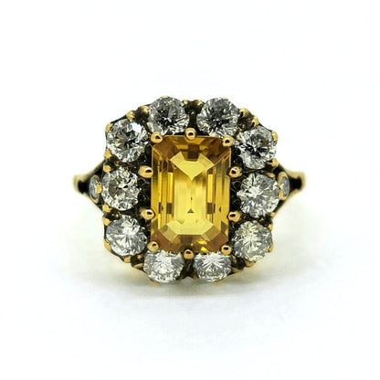 1.60ct Yellow Sapphire and Diamond Cluster Engagement Ring in 18ct Yellow Gold