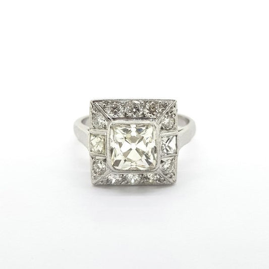 Art Deco Style Square Shaped Diamond Cluster Ring