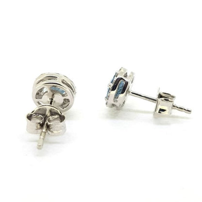 0.85ct Aquamarine and Diamond Cluster Stud Earrings