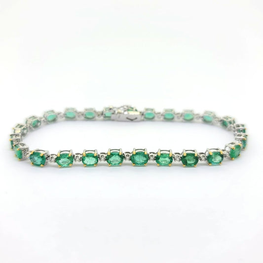 Oval Cut Emerald and Diamond Line Bracelet, 8.14 carats