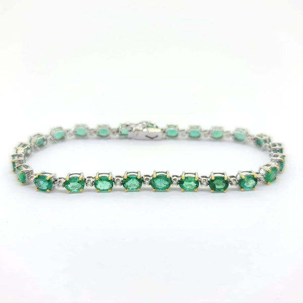 Oval Cut Emerald and Diamond Line Bracelet, 8.14 carats