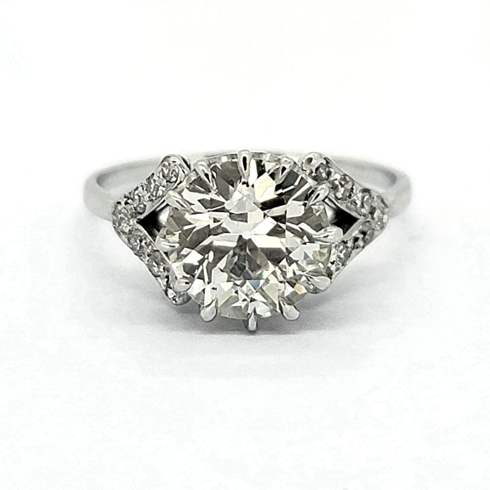 Art Deco 2.20ct Old Cut Diamond Solitaire Engagement Ring in Platinum with Diamond Set Split Shoulders