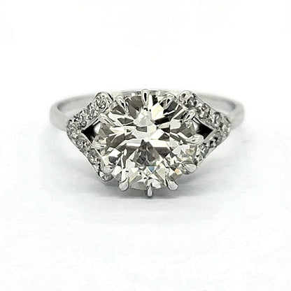 Art Deco 2.20ct Old Cut Diamond Solitaire Engagement Ring in Platinum with Diamond Set Split Shoulders