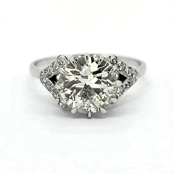 Art Deco 2.20ct Old Cut Diamond Solitaire Engagement Ring in Platinum with Diamond Set Split Shoulders