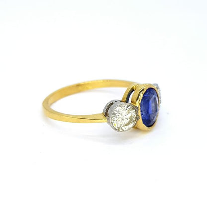 Sapphire and Diamond Three Stone Ring in 18ct Gold