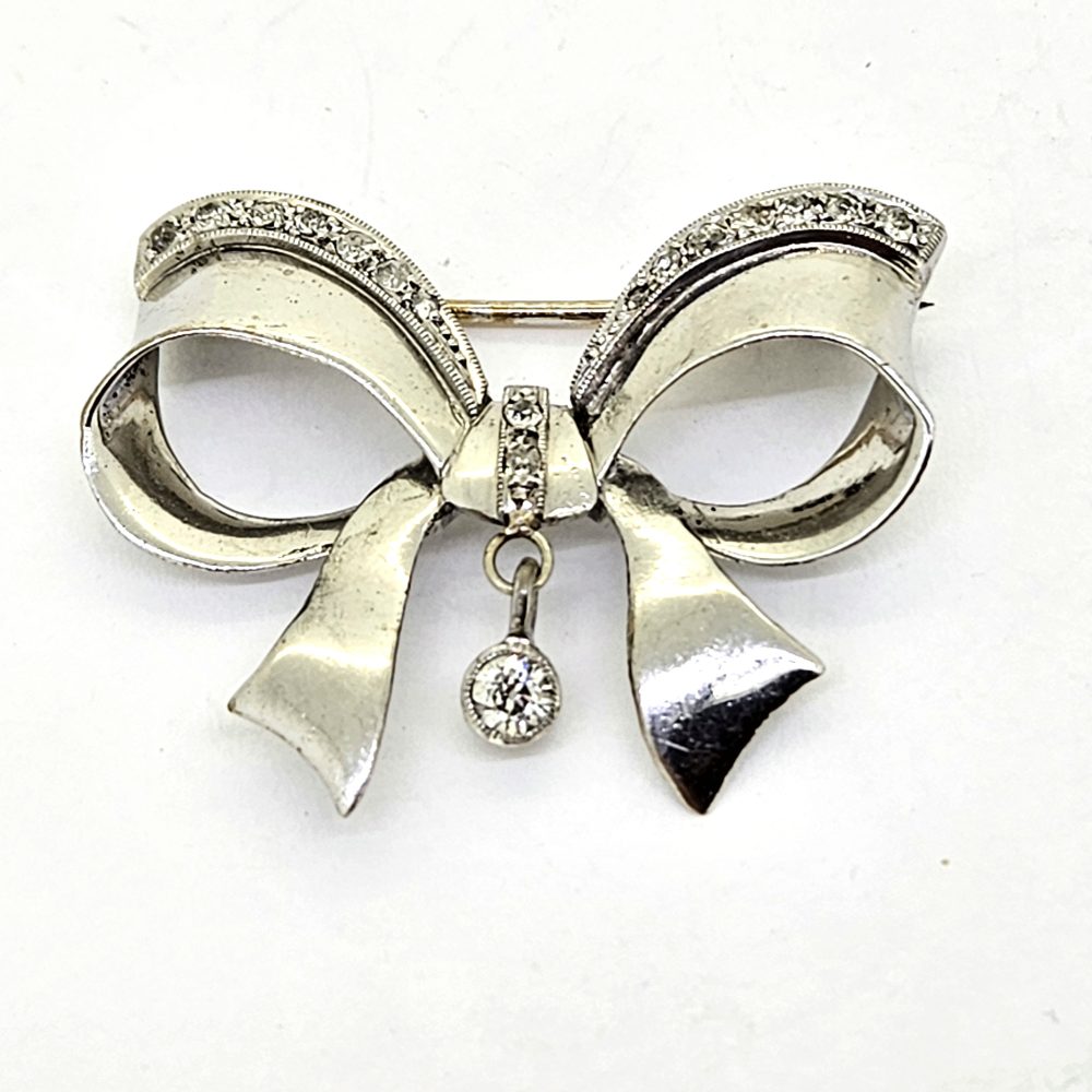 Diamond Set 18ct Gold Bow Brooch